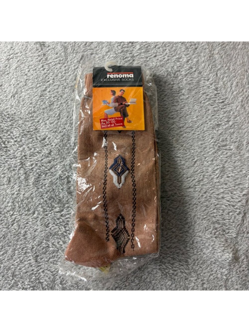 Vintage Renoma Exclusive Brown Socks With Geometric Design New In Packaging